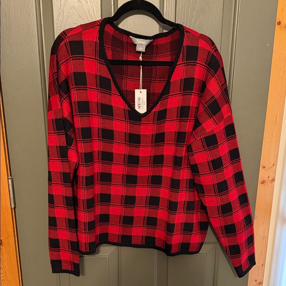 Natural Reflections Red and Black Checkered Sweater